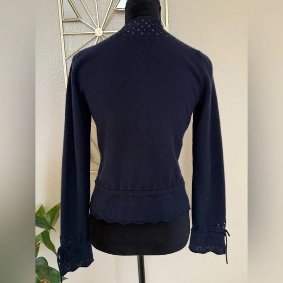 Nanette Lepore 100% Cashmere Navy Cardigan M Sequin Button Vintage Style - Picture 4 of 5